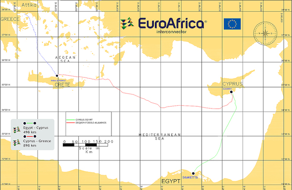 ‘유로아프리카 인터커넥터’는 이집트 북부-키프로스-그리스를 잇는 해저 전력 송신 케이블망을 건설하는 프로젝트다. Courtesy: EuroAfrica Interconnector.