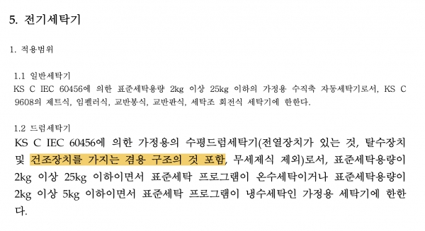 삼성·LG 일체형 세탁건조기 출시 1년인데...효율관리기자재 운용규정에 '세탁건조기'는 없다